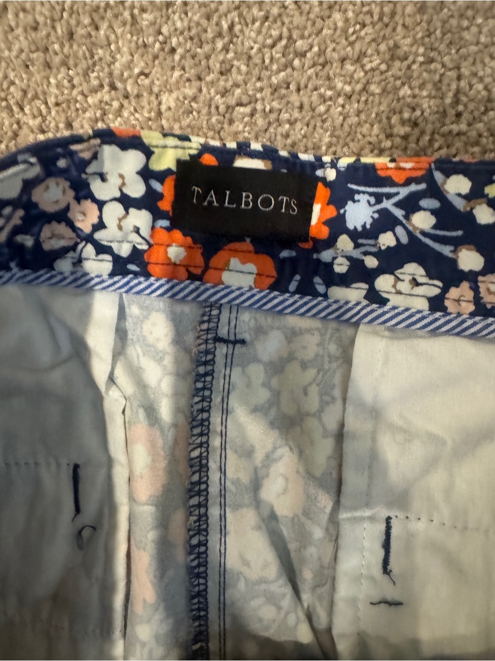Talbots Navy Floral Cotton Blend Bermuda Shorts with Orange Accents - Picture 3 of 5